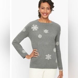 Talbots Textured Silver Tinsel Snowflake Cotton Cashmere Crewneck Sweater NEW
